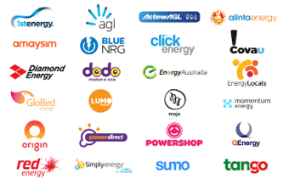 WATTever compares every electricity retailer including 1st Energy, AGL, ActewAGL, Alinta Energy, Amaysim, Blue NRG, click energy, Covau, Diamond Energy, dodo power & gas, Energy Australia, Energy Locals, GloBird Energy, Lumo Energy, Mojo Power, Origin Energy, Powerdirect, Powershop, QEnergy, Red Energy, Simply Energy, Sumo Power and Tango Energy.