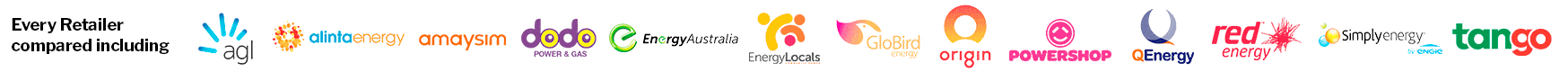 WATTever tracks every electricity retailer in contestible markets including AGL, Alinta Energy, Amaysim, Blue NRG, click energy, Covau, Diamond Energy, dodo power & gas, Energy Australia, Energy Locals, GloBird Energy, Lumo Energy, Mojo Power, Origin Energy, Powerdirect, Powershop, QEnergy, Red Energy, Simply Energy, Sumo and Tango Energy.