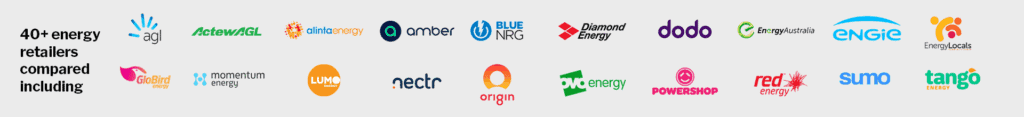 WATTever compares over 40 energy retailers including AGL, 1st Energy, ActewAGL, Alinta Energy, Amber, Blue NRG, CovaU, Diamond Energy, dodo, Energy Australia, Energy Locals, ENGIE, GloBird Energy, Kogan Energy, Lumo Energy, nectr, Origin Energy, OVO energy, Powershop, Red Energy, Sumo and Tango Energy.
