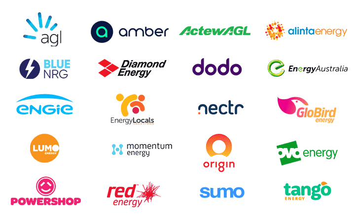 WATTever compares over 40 energy retailers including AGL, 1st Energy, ActewAGL, Alinta Energy, Amber, Blue NRG, CovaU, Diamond Energy, dodo, Energy Australia, Energy Locals, ENGIE, GloBird Energy, Kogan Energy, Lumo Energy, nectr, Origin Energy, OVO energy, Powershop, Red Energy, Sumo and Tango Energy.